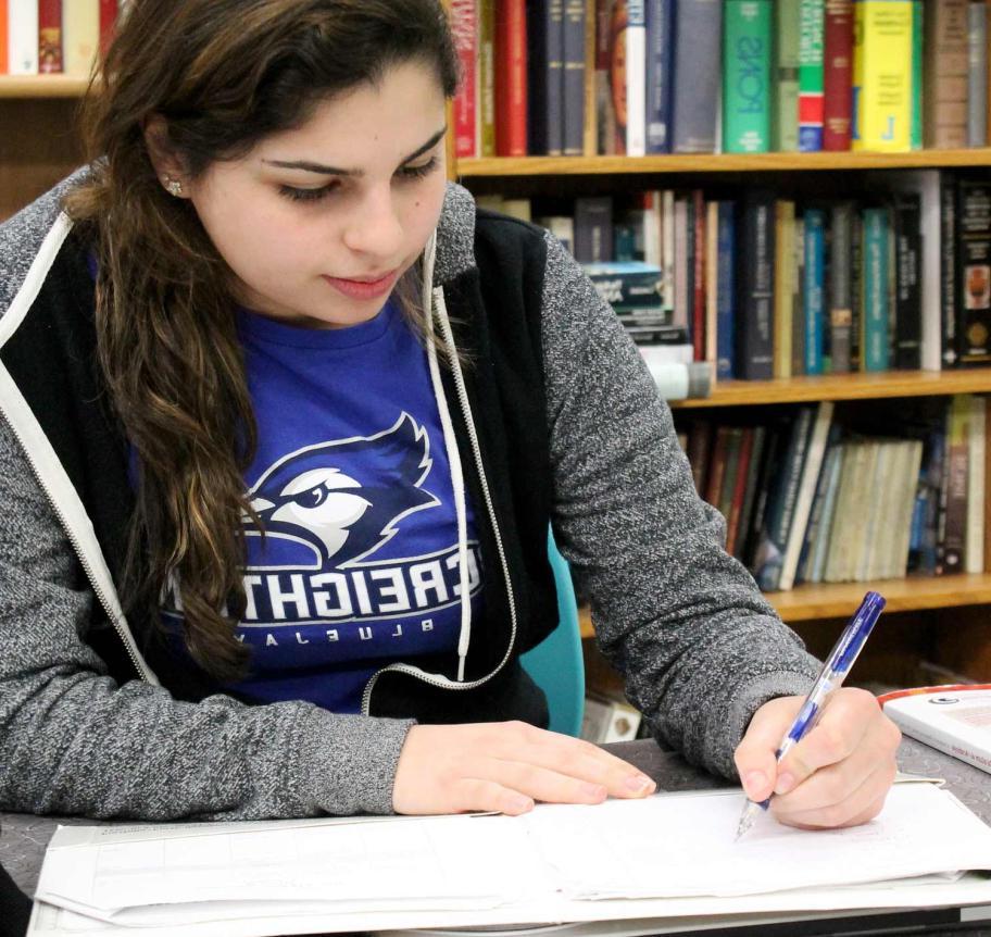 Student studying in library